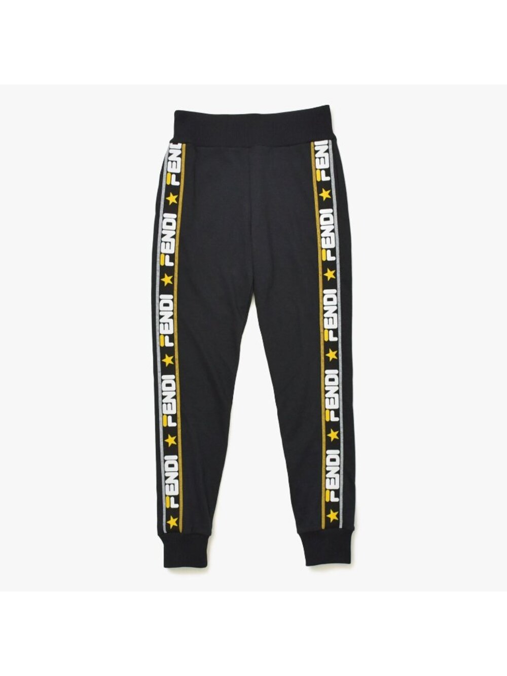 Fendi Fila Black Knit Logo Band Trim Jogger Pants Yellow White